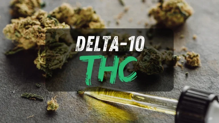 Delta-10-THC Extrakt mit Cannabisblüten im Hintergrund, symbolisiert die Eigenschaften von Delta-10-THC.